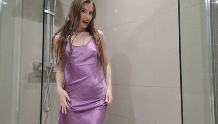 Wet And Soapy In My Sexy Satin Dress