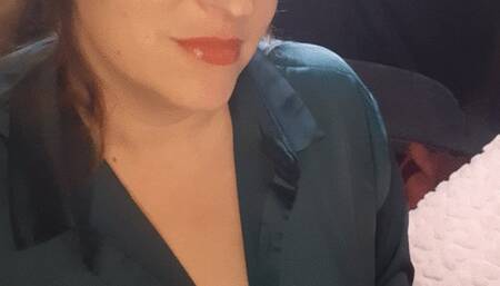 Smoking in sexy satin top