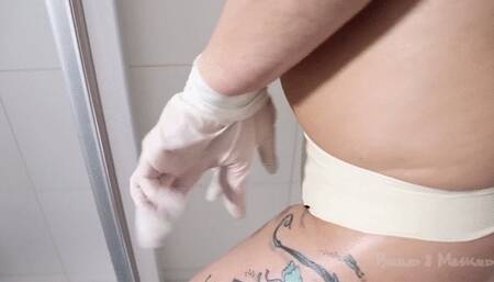 Wrists taped over latex gloves