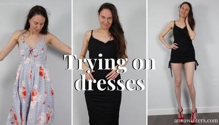 Trying on dresses