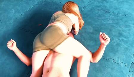 BJJ BAD GIRL showing paiunful grappling pinnings on a submissive guy