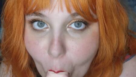 Ginger bbw deep throats your cock