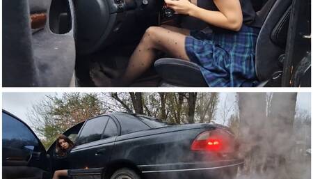 Margot is revving the old Opel's 6000 rpm engine hard