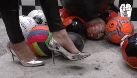 Leather Soccer Balls under metal Heels
