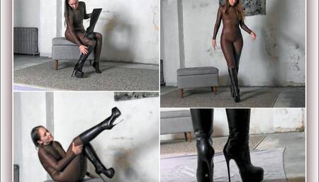 Rachel Adams Brown Catsuit and High Heeled Knee Boots! HD-WMV