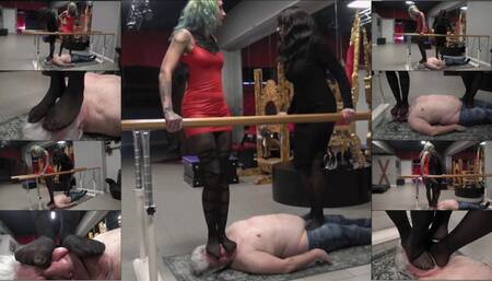 LILLI BAYLE & MISTRESS AMBRA - EXTREME body, dick and face trampling in stockings (BRUTAL CLIP!)