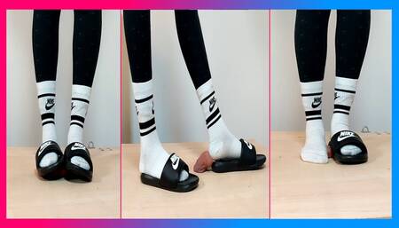 Nike Slipper and Nike Socks Cock Crush with cum I Jamaica Baddie