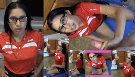 Soccer girl eRica milks her coach's cock for the holidays until it explodes all over her soccer uniform!