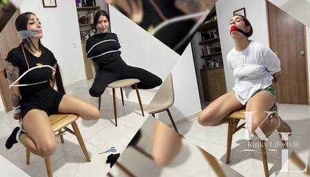 Bad Neighbors Bound: BallGags, Stuffing, PVC WrapGag, Chair Rope Tied