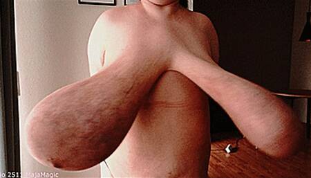 Maja meets Alice Part 181 - Alice bounces her Giant Breasts out of a too tight Shirt (Clip No 2511 - wmv version)