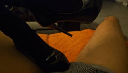 Super hot trampling on his cock, filmed on his phone, up close, rock hard cock