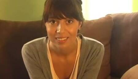 Cheerful beauty at deep throat smut