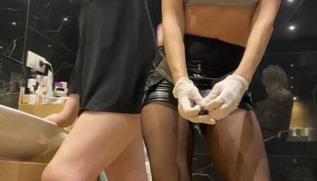 Beautiful Mistress fucking naughty trans in bathroom