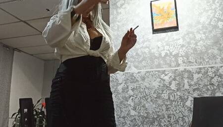 Stephanie sensual smoking on black sandals