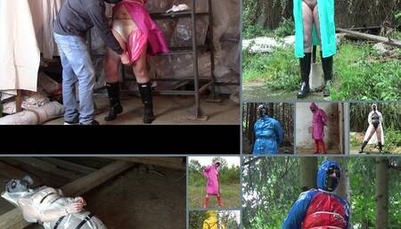 Angela 10x in raincoat bondage