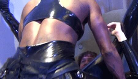 Latex slut gets it in the ass from his black mistress