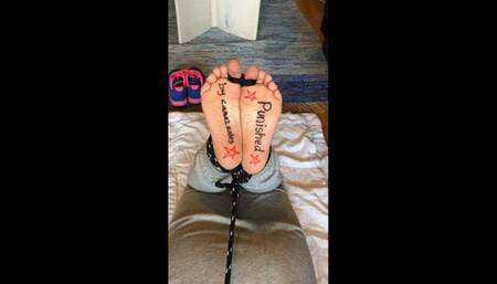 PopcornSolesGirl’s soles are warmed up with a flogger
