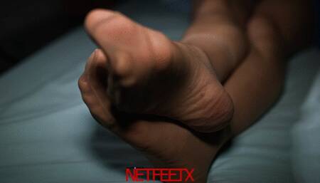 Tiffany giving Footjob with Nylons and gets her wrinkled dry soles full of cum