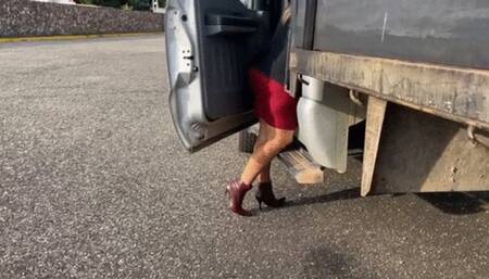 Mia Soles sexy pedal pumping and driving the F350 on booties