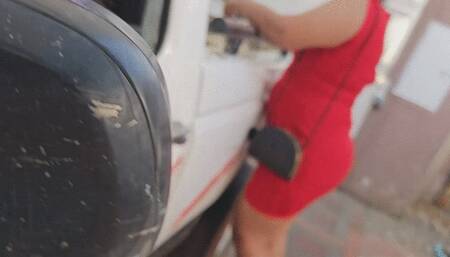 Balbina merciless cranking fantasy on sexy red sandals in the old uncle jesse truck