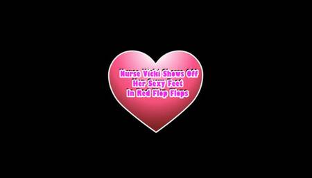 NV shows off her sexy feet in Red Flip Flops, her long legs and up skirt to her panty less fat pussy! mv4