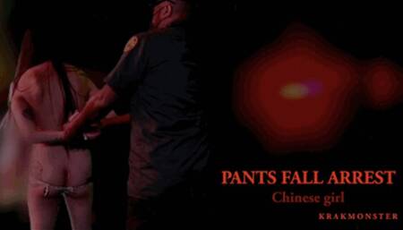 PANTS FALL ARREST : ASIAN SPA RAID : Chinese woman with long hair arrested TOPLESS as pants fall down eXposing hairy bush , ass crack , pierced nipples outdoors in rain + TV NEWS REPORT footage 1024p HD wmv