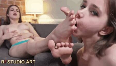 Arina and Foxy - Seductive lesbian foot worship - Part 3 (FULL HD MP4)