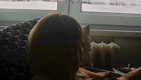 Chain smoking naked in gloomy light weather