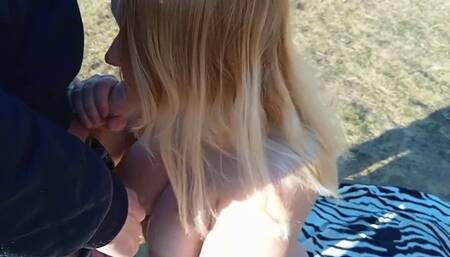 Outdoor cock blowing with sperm