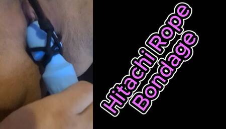 Hitachi Vibe Tied To Clit With Black Rope Orgasm Control