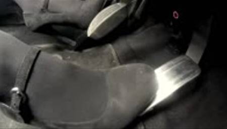 Chrissy drives the manual in Mary Jane Stilettos - Side View