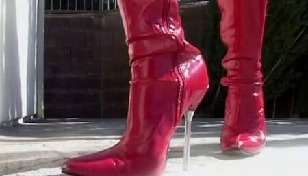 Bound MILF in Red Patent Leather Boots