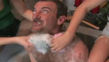 Coeds Clean the Bum Up So He's Fit to Fuck