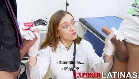 Latina Doctor Compares Two Cocks