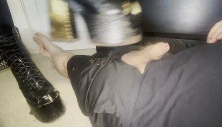 Chunky heel boots cock and ball crush