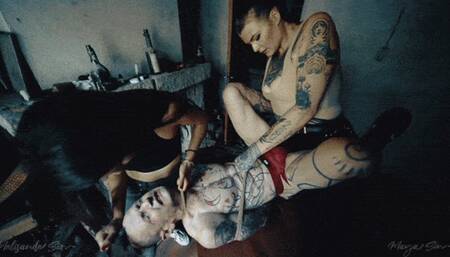 Brutal Femdom spit-roast in an abandoned house (Maya Sin & Melisande Sin) [720p]