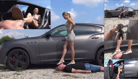 GABRIELLA - I don't want to get dirty my new car - Dirty soles licking, trampling and throatstanding with sandals