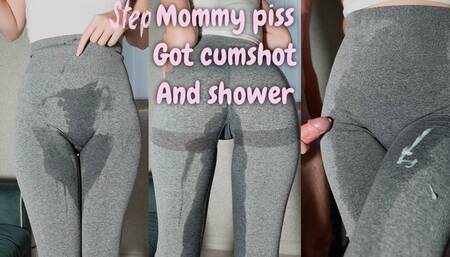 Stepmom Pee Got Cum and Shower! Wetting Leggings
