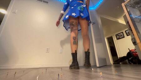 Giantess crushes tiny town in combat boots