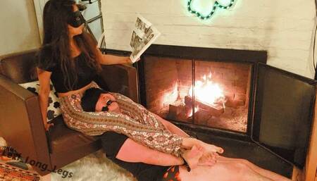Gagged and Bound Scissors: Goddess Reading by the Fireplace (Get hard, get punished)