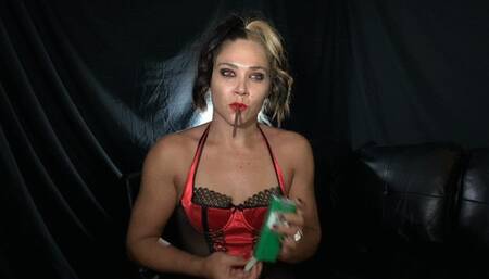 Black and Red teddy with a More 120 Ciggarette