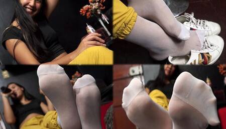 Lovely girl in white reinforced toe