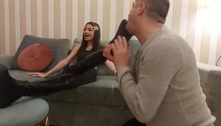 Goddess Ellyah and Faith - Boots worship in Airbnb