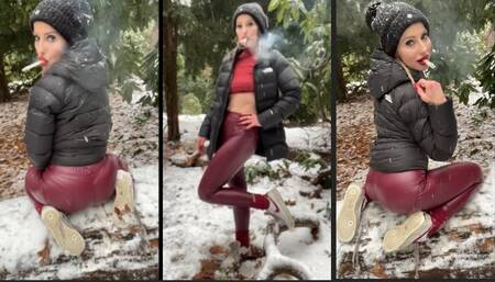 Chain smoking multiple in the snow/ in sneakers & leather