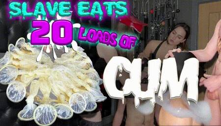 Slave eats 20 loads of cum
