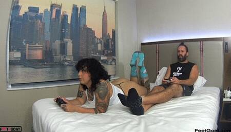Domino Lennox gets tired of playing with a rusty WarZone gamer, so she decides to do something else instead - Epic footjob, sloppy blowjob, foot fucking, and cum on soles!
