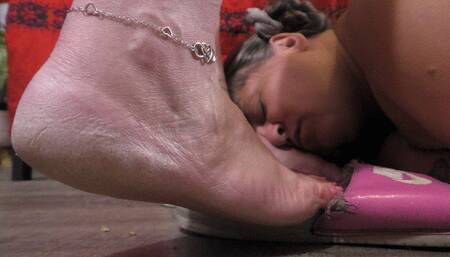 Groveling At Old Smelly Shower Shoes And Bare Feet