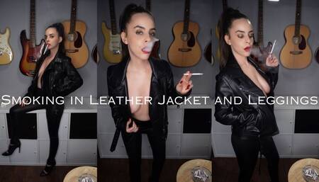 Smoking in Leather Jacket and Leggings