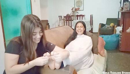Cute Latina Wrapped In Blanket While Getting Her Feet Tickled Mercilessly