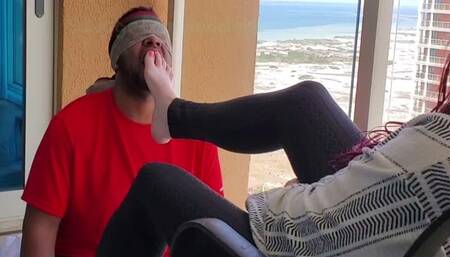 Balcony foot domination at the beach | standard def